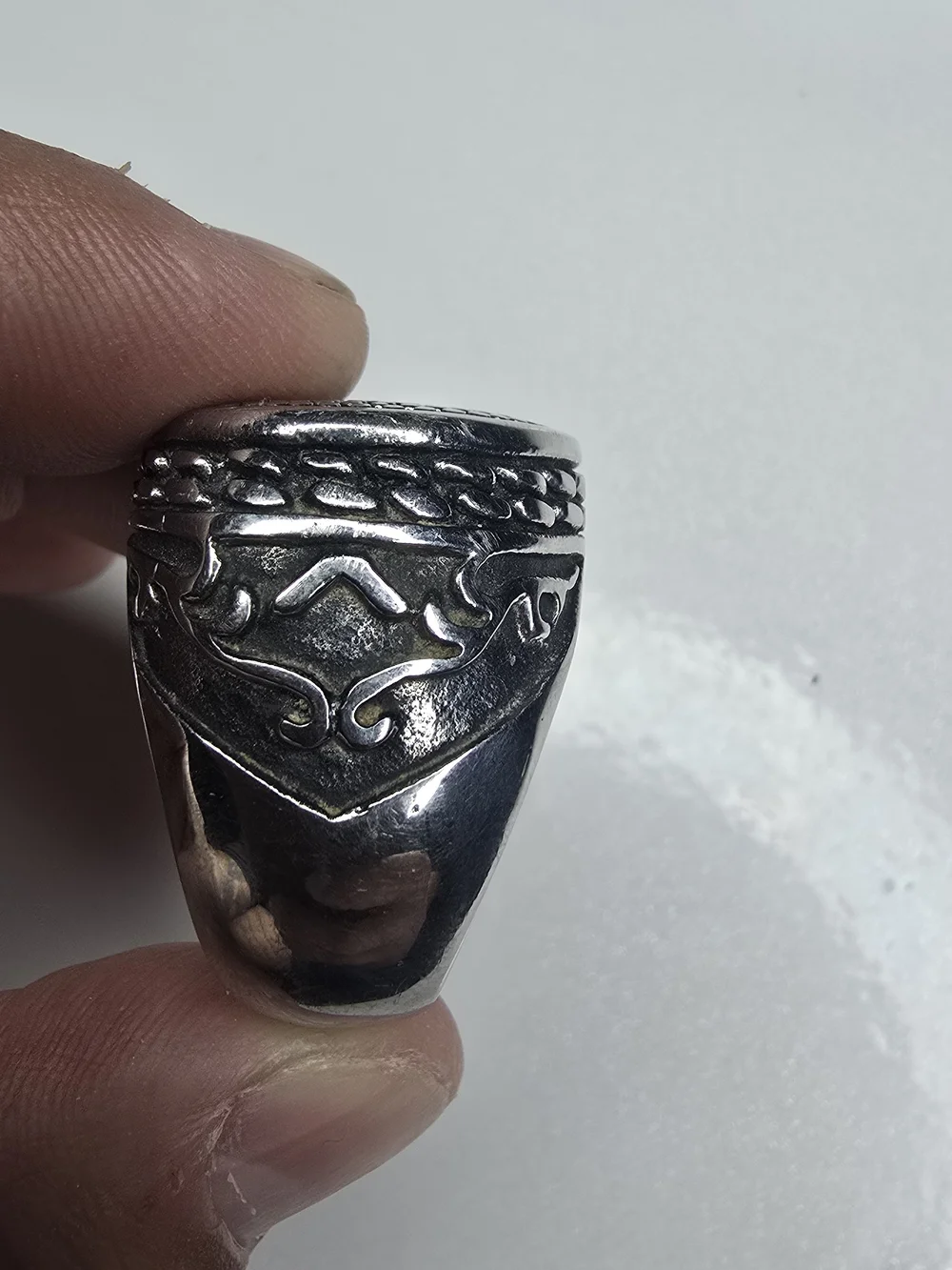 Men's Stainless Steel Cross Signet Ring Gothic Religious Statement Ring Size 16.